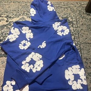Blue Hoodie with White Floral Print